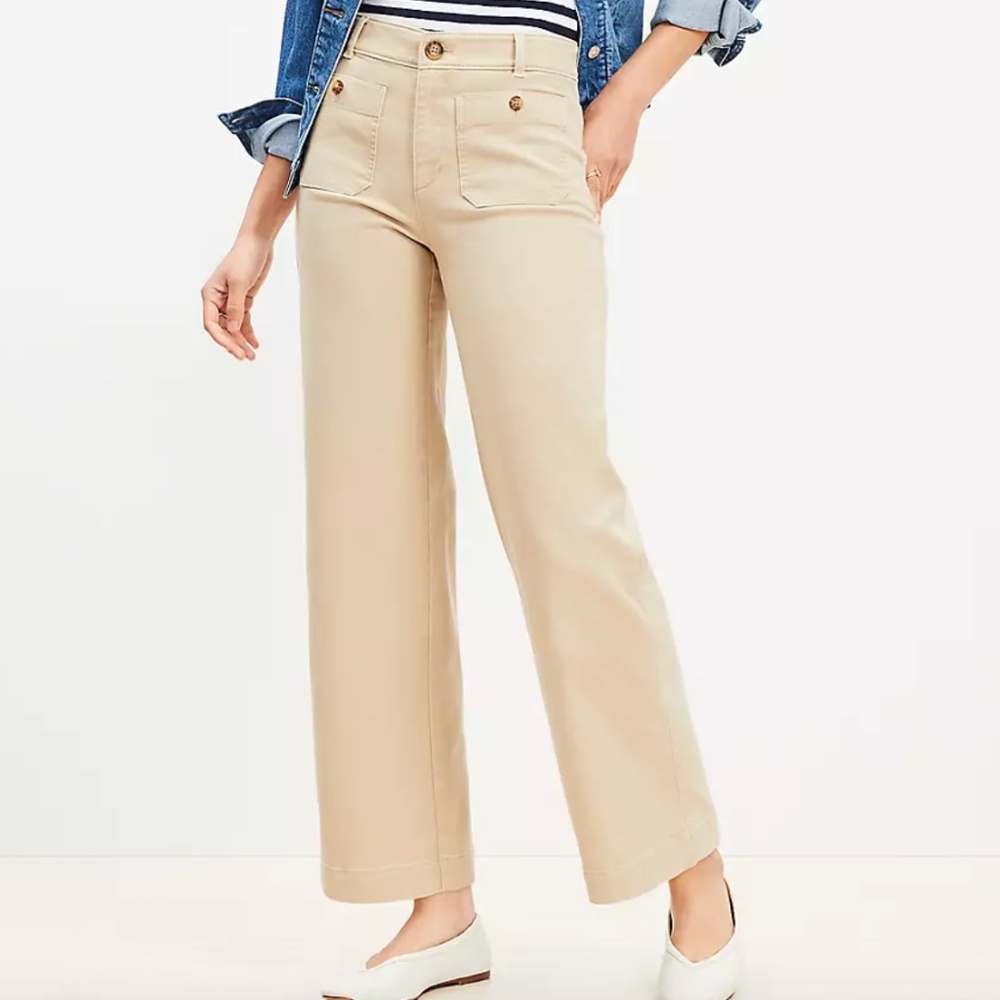 LOFT palmer wide leg cropped jute Cream Women's Pants